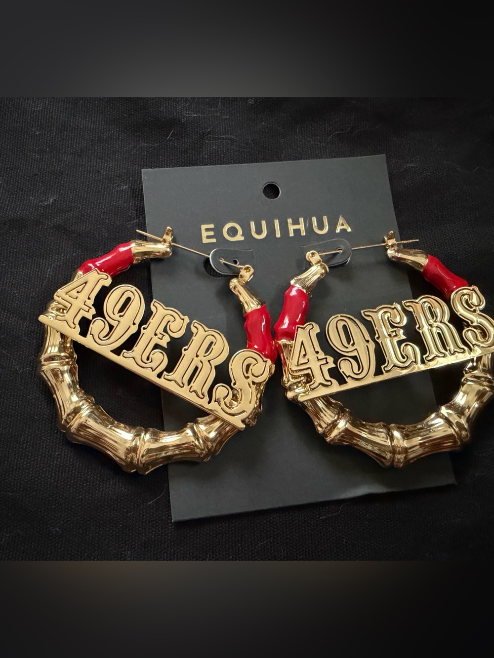Gold & Red '49ERS' Bamboo Hoop Earrings